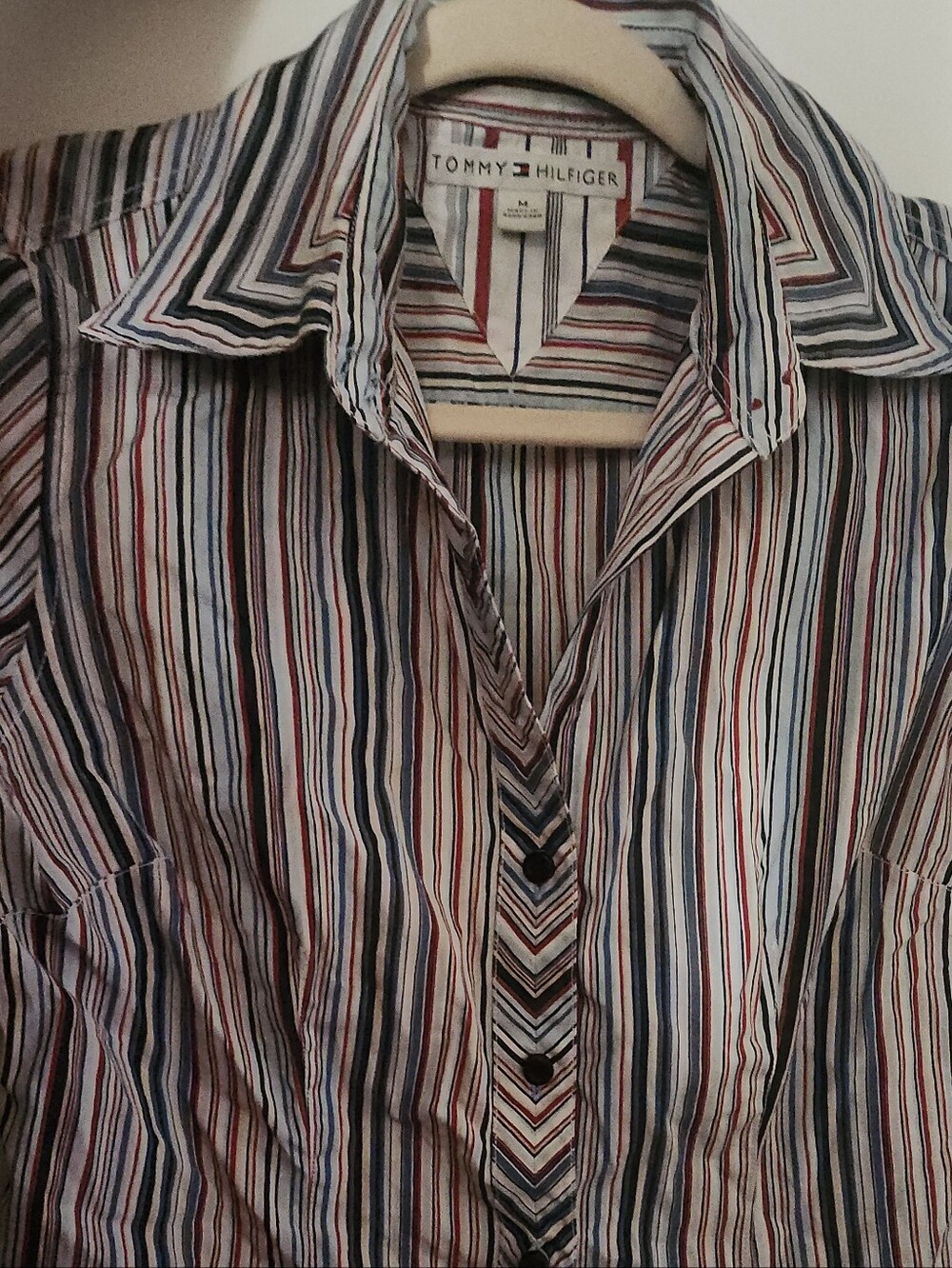 Tommy Hilfiger Multi-Stripe Button-Up Shirt in Red, Navy & White
